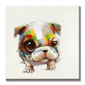 100% Hand Painted  Abstract Oil Painting Wall Art Modern Minimalist Cute Dog Fashion Picture Canvas Home Decor For Living Room No Frame