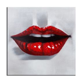 100% Hand Painted  Abstract Oil Painting Wall Art Modern Minimalist Red Lips Fashion Picture Canvas Home Decor For Living Room Bedroom No Frame