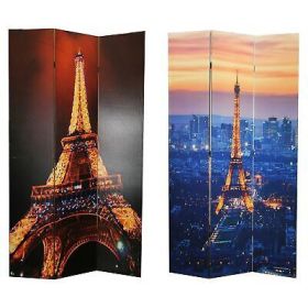 71 Inch 3 Panel Room Divider, EIFFEL TOWER Digital Print, Multicolor