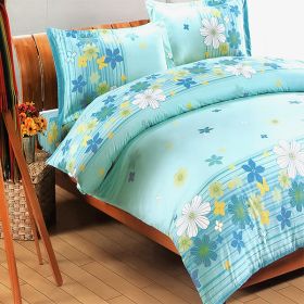 Blancho Bedding - [Turquoise Flowers] 100% Cotton 3PC Duvet Cover Set (Twin Size)(Comforter not included)