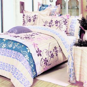 Blancho Bedding - [Striped Orchid] 100% Cotton 3PC Duvet Cover Set (Twin Size)(Comforter not included)