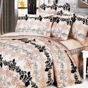 Blancho Bedding - [Beige Brown Classic] 100% Cotton 5PC Comforter Set (King Size)