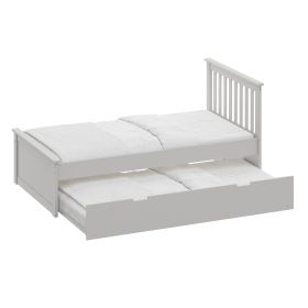 Gray Twin Trundle Bed, Heavy Duty Malibu Solid Wood Bed Frame with Twin Size Pull Out Toddler Trundle Bed for Kids