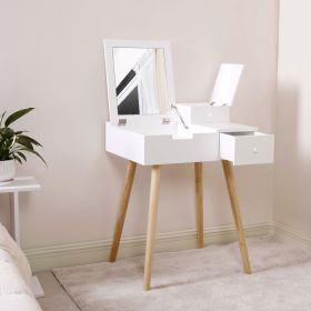 Dressing Vanity Table Makeup Desk with Flip Top Mirror and 2 Drawers for Bedroom Living Life; White