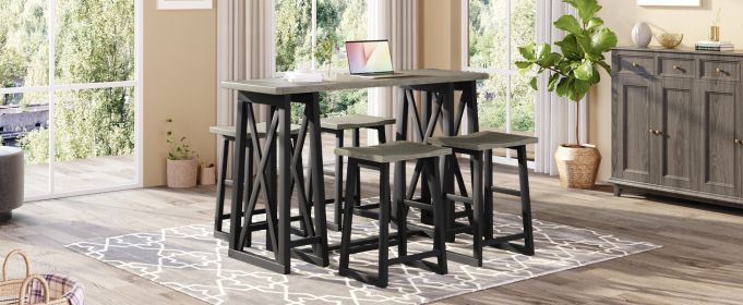 TOPMAX Rustic Counter Height 5-Piece Dining Set, Wood Console Table Set with 4 Stools for Small Places,Grey