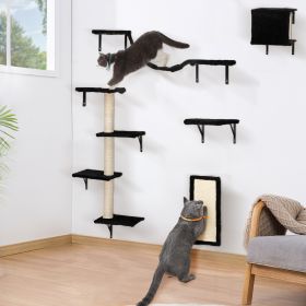 5 Pcs Wall Mounted Cat Climber Set;  Floating Cat Shelves and Perches;  Cat Activity Tree with Scratching Posts;  Modern Cat Furniture