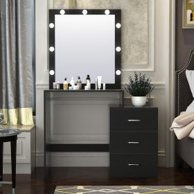 Dressing Table Modern Vanity Table Set with Large Light Mirror Adjustable Brightness; Makeup Dresser with 3 Drawers Bedroom Furniture