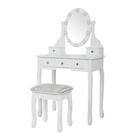 Five-drawer round mirror dresser - with LED lights