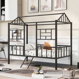 Metal House Bed Frame Twin Size with Slatted Support No Box Spring Needed