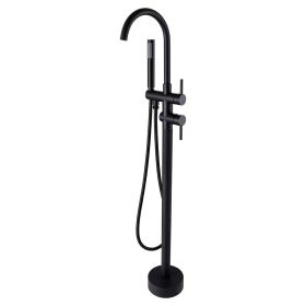 2 Handle Floor Mount Tub Faucet With Hand Shower in Matte Black