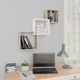 Cube Wall Shelves White and Sonoma Oak 26.8"x5.9"x26.8" Engineered Wood