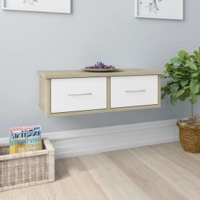 Wall-mounted Drawer Shelf White and Sonoma Oak 23.6"x10.2"x7.3" Engineered Wood