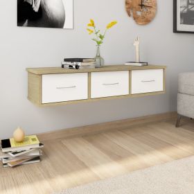 Wall-mounted Drawer Shelf White and Sonoma Oak 34.6"x10.2"x7.3" Engineered Wood