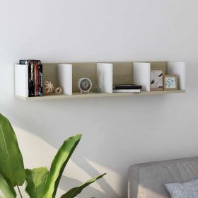 CD Wall Shelf White and Sonoma Oak 39.4"x7.1"x7.1" Engineered Wood