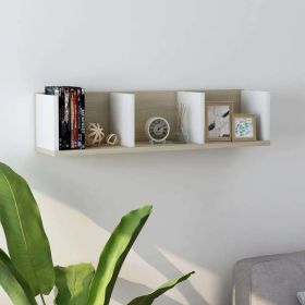 CD Wall Shelf White and Sonoma Oak 29.5"x7.1"x7.1" Engineered Wood