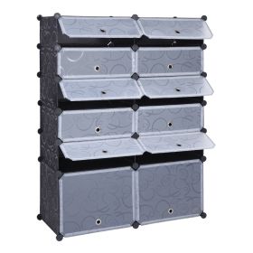 12-Cube DIY Shoe Rack Modular Organizer Plastic Cabinet 6 Tier Modular closet cabinet with Doors