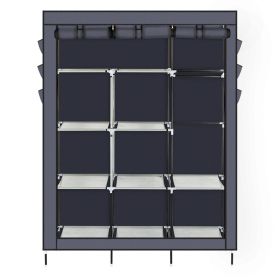 69" High-Leg Non-Woven Fabric Assembled Cloth Wardrobe Gray Simple Closet Shelves;  Closet Storage Organizer;  Extra Strong and Durable RT