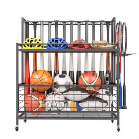 Sports equipment storage box, garage ball storage, baseball bat holder can accommodate 24 bats, black