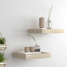 Floating Wall Shelves 2 pcs Oak 9.1"x9.3"x1.5" MDF