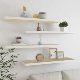 Floating Wall Shelves 4 pcs Oak and White 47.2"x9.3"x1.5" MDF