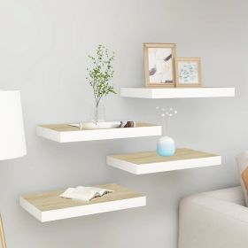 Floating Wall Shelves 4 pcs Oak and White 19.7"x9.1"x1.5" MDF