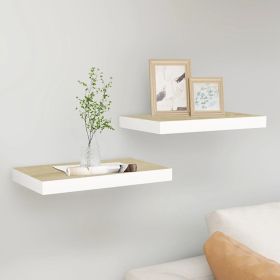 Floating Wall Shelves 2 pcs Oak and White 19.7"x9.1"x1.5" MDF