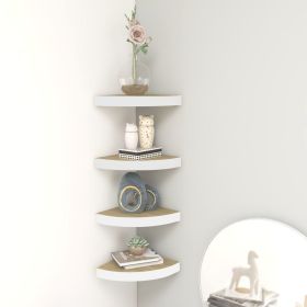 Wall Corner Shelves 4 pcs Oak and White 13.7"x13.7"x1.4" MDF