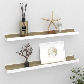 Wall Shelves 2 pcs White and Sonoma Oak 23.6"x3.5"x1.2"