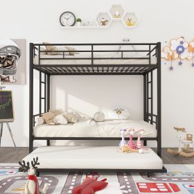 Twin Over Twin Metal Bunk Bed Frame with Trundle(Upgrade reinforcement version)