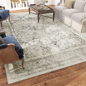 Distressed Persian Rug Machine Washable Gray and Cream