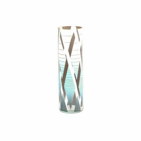 Blue rhombus decorated glass vase | Glass vase for flowers | Cylinder Vase | Interior Design | Home Decor | Large Floor Vase 16 inch