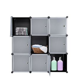 9-Cube DIY Plastic Closet Cabinet, Modular Book Shelf Organizer Units, Storage Shelving with Doors RT