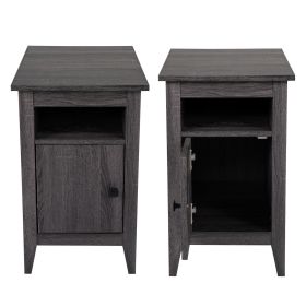 Set of 2 Wood Side Table, Narrow End Table with Cabinet and Shelf, 2-Tier Nightstand for Small Space