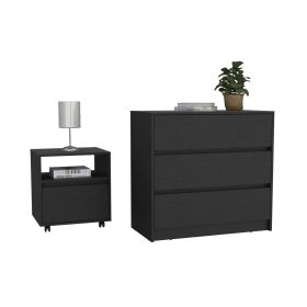 Milford 2 Piece Bedroom Set, Nightstand + Dresser, Black