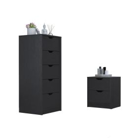 Raymer 2 Piece Bedroom Set, Nightstand + Dresser, Black