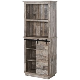 Freestanding Rustic Kitchen Buffet with Hutch, Pantry Storage Cabinet with Sliding Barn Door, Adjustable Shelf, Vintage Wood