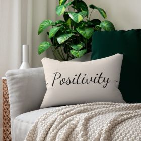 Decorative Lumbar Throw Pillow, Beige And Black Positivity Word Art Print