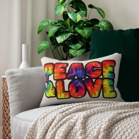 Decorative Throw Pillow - Double Sided / Peace & Love - Beige/rainbow