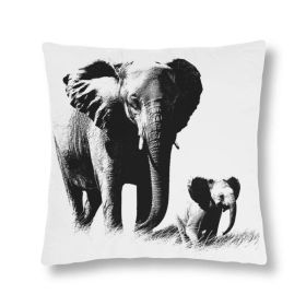 Indoor Or Outdoor Throw Pillow, Black And White Elephant Art