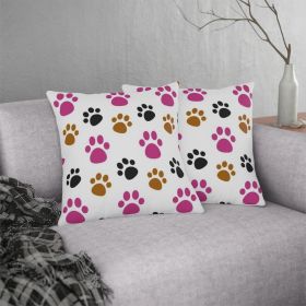 Decorative Throw Pillow - Waterproof / White W/pink Paws - P1222