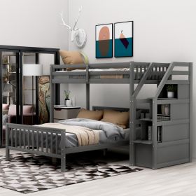 Twin over Full Loft Bed with Staircase,Gray(OLD SKU:SM000107AAE)