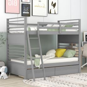 Twin over Twin Wood Bunk Bed with Two Drawers - Gray