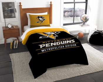 Penguins OFFICIAL National Hockey League; Bedding; "Draft" Twin Printed Comforter (64"x 86") & 1 Sham (24"x 30") Set by The Northwest Company